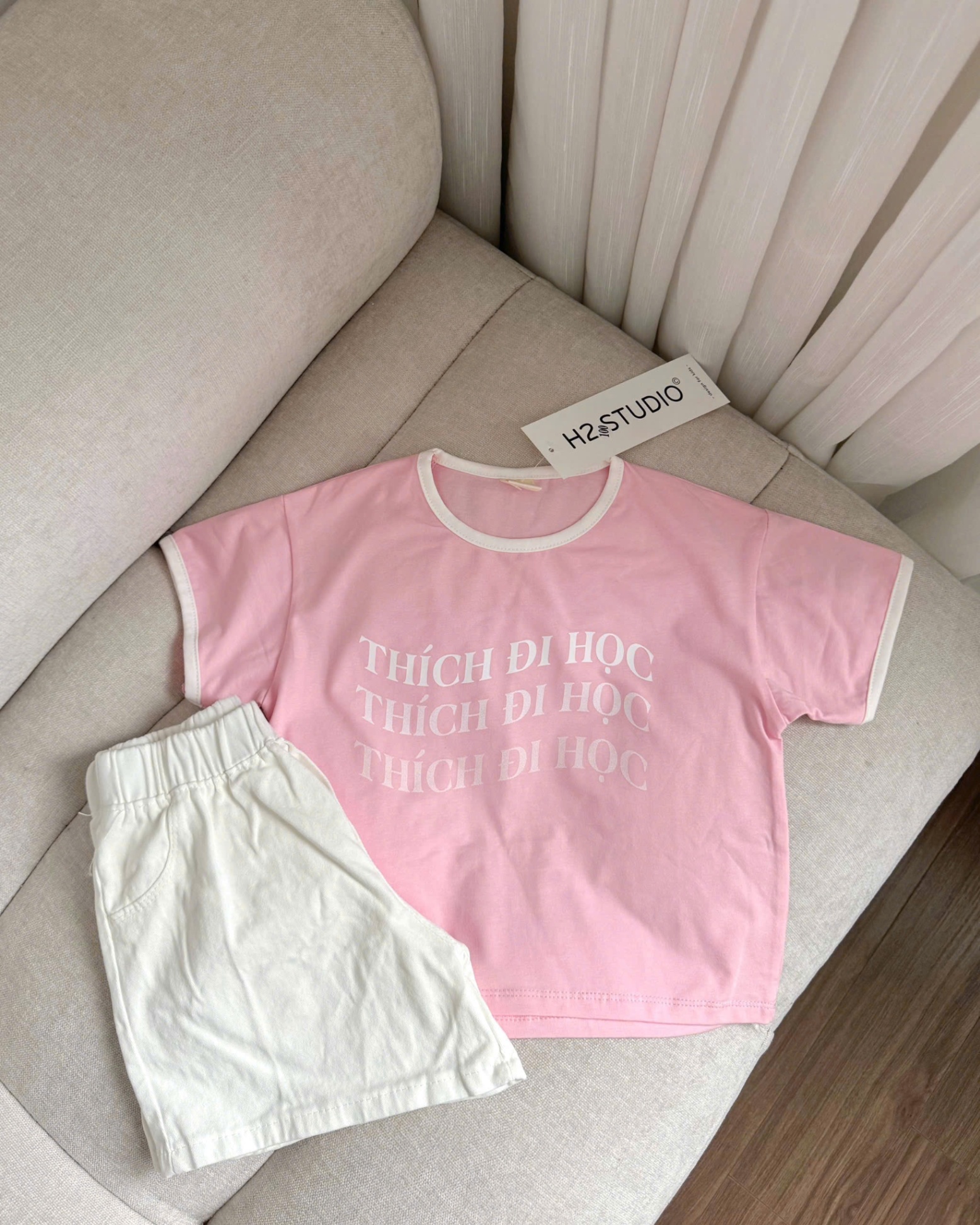 BỘ COTTON THÍCH ĐI HỌC 2 MÀU HỒNG XANH