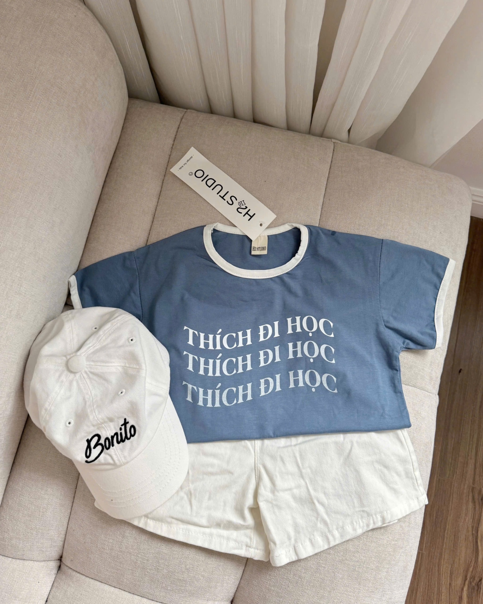 BỘ COTTON THÍCH ĐI HỌC 2 MÀU HỒNG XANH