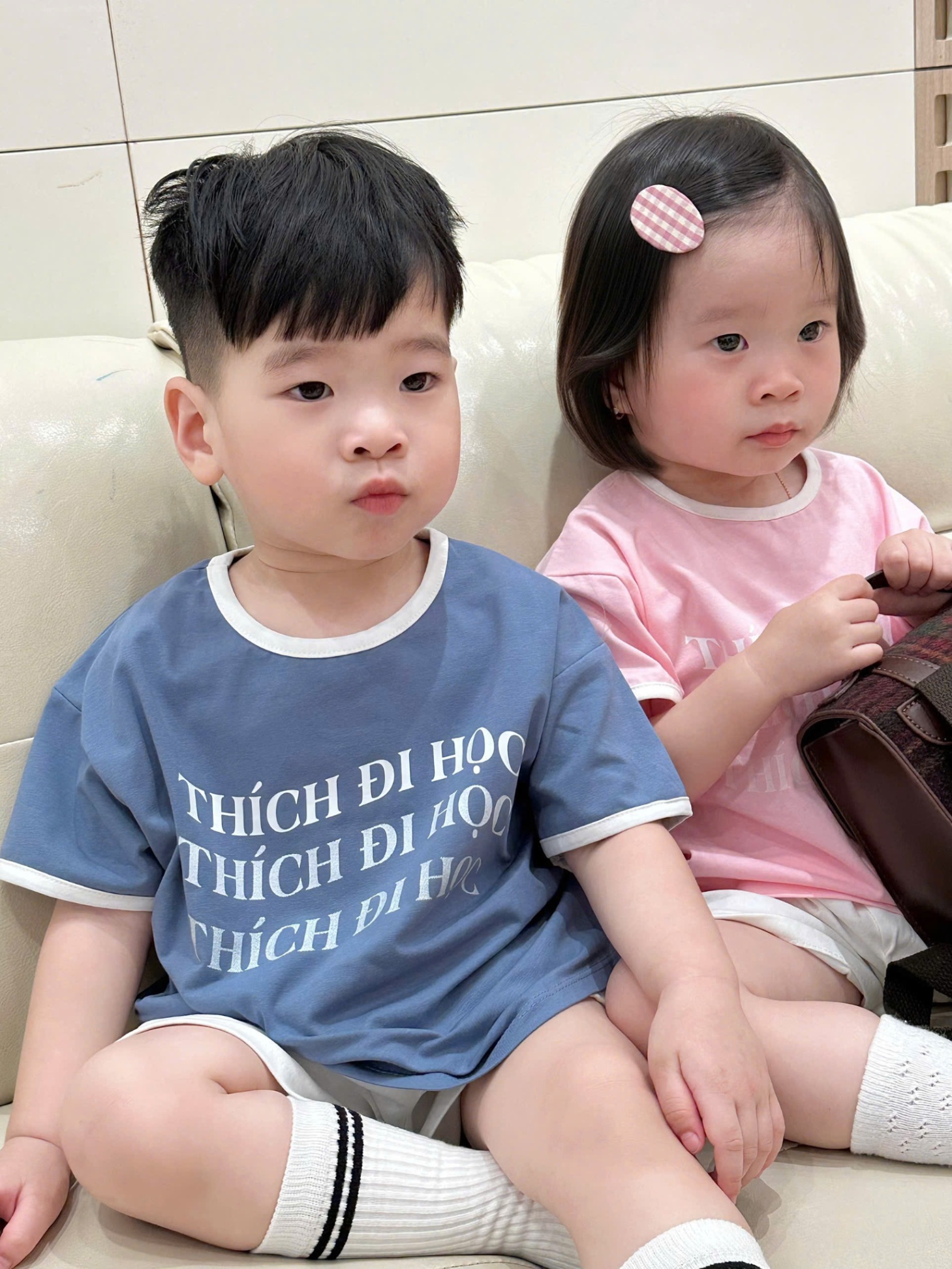 BỘ COTTON THÍCH ĐI HỌC 2 MÀU HỒNG XANH