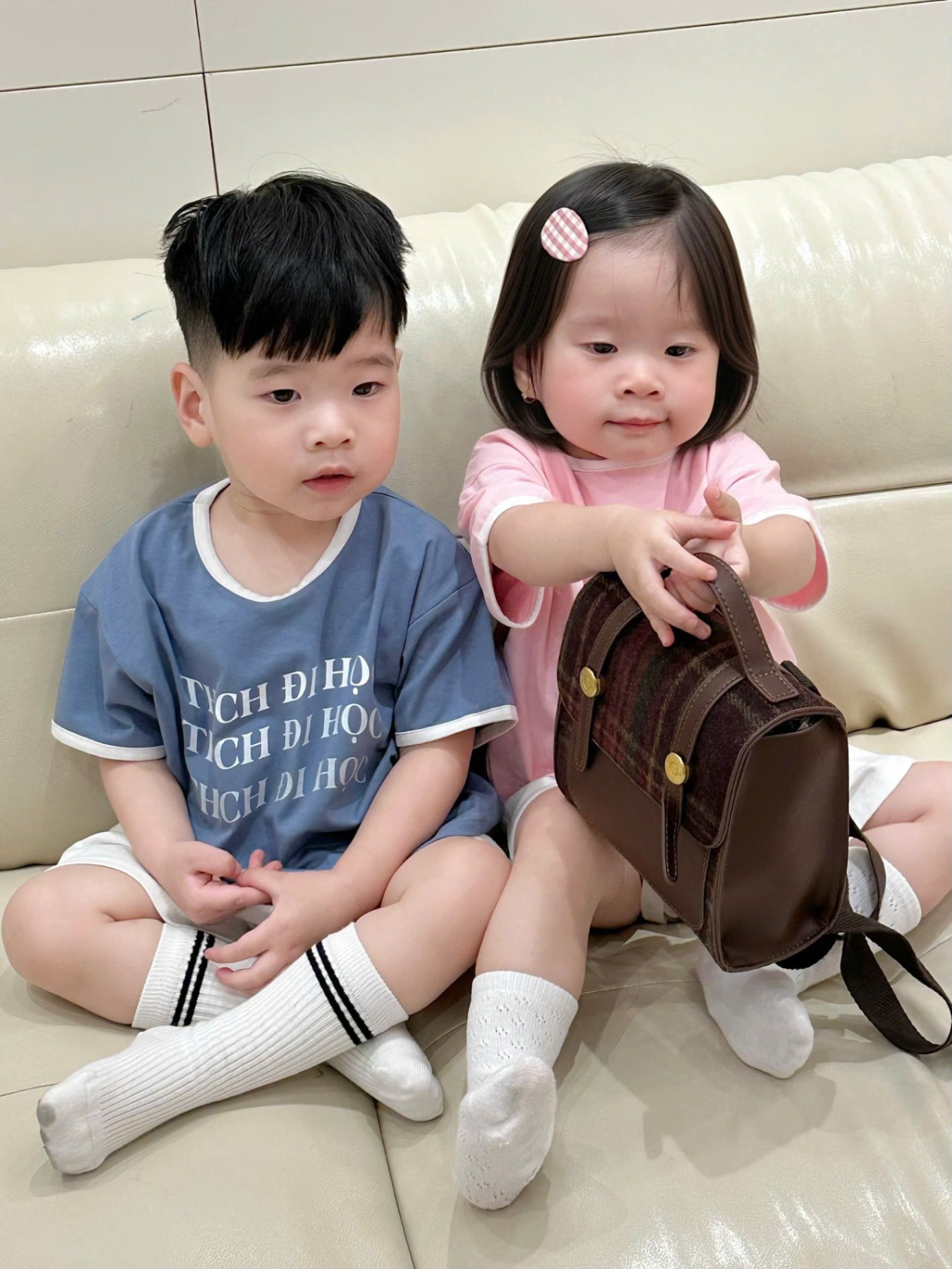 BỘ COTTON THÍCH ĐI HỌC 2 MÀU HỒNG XANH