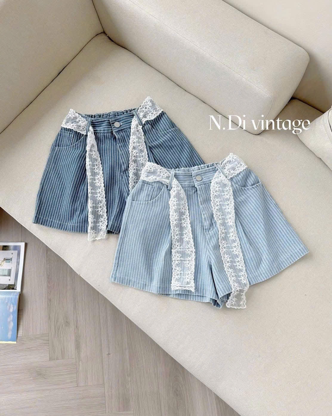 QUẦN SOOC BÒ GIẤY PHỐI REN 2 MÀU ĐẬM NHẠT