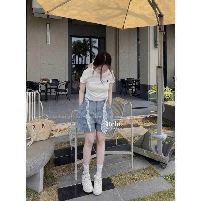 QUẦN SOOC BÒ GIẤY PHỐI REN 2 MÀU ĐẬM NHẠT