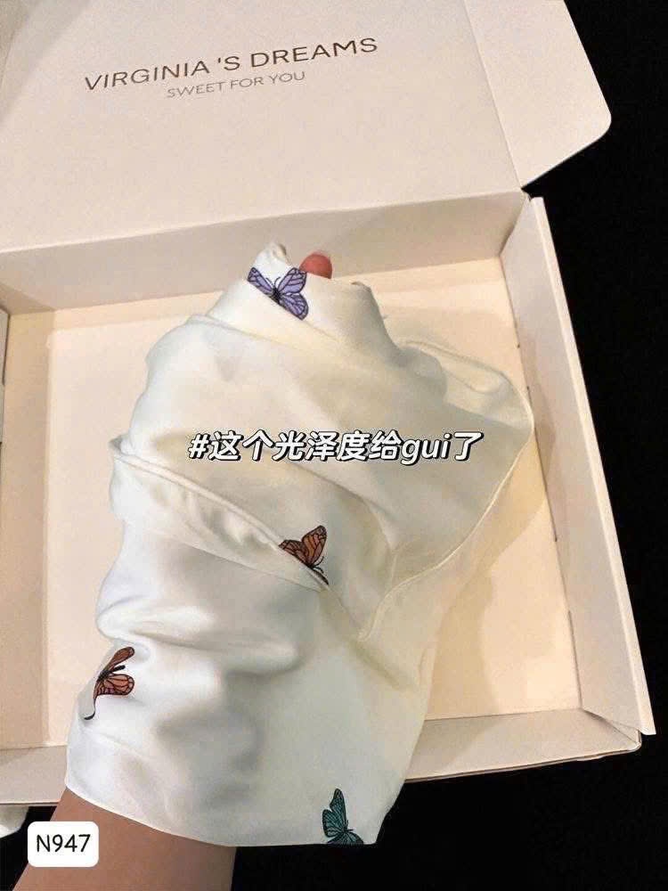 BỘ PIJAMA LỤA TRẮNG HÌNH BƯỚM XINH