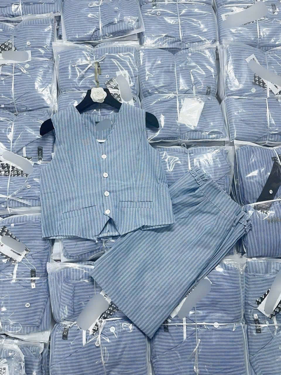 SET VEST KẺ CRT QUẦN SUÔNG BÈO SỌC XANH