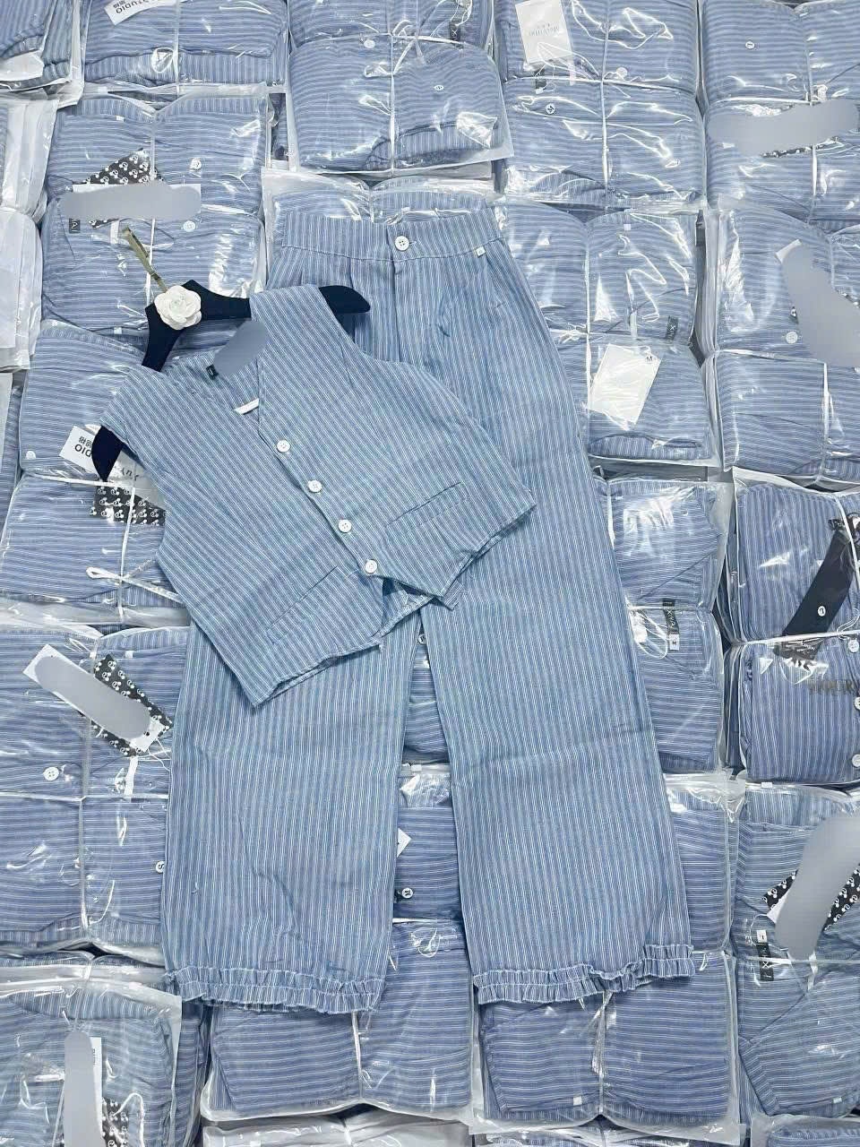 SET VEST KẺ CRT QUẦN SUÔNG BÈO SỌC XANH