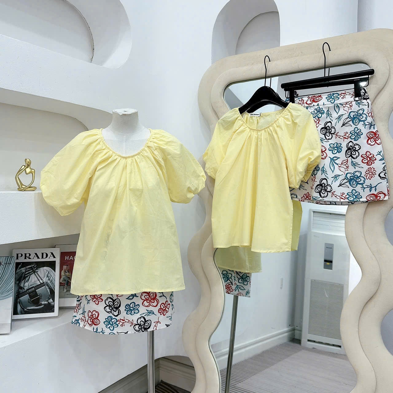 SET ÁO VÀNG CHANH CHỮ KÈM CHÂN VÁY HỌA TIẾT