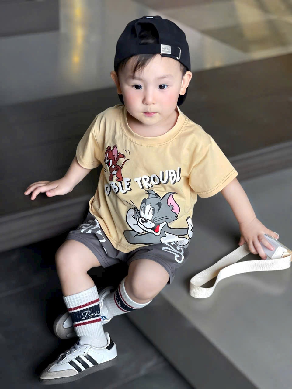 SÉT BỘ TOM & JERRY ÁO BE MIX QUẦN GHI XÁM CHO BÉ CỰC XINK