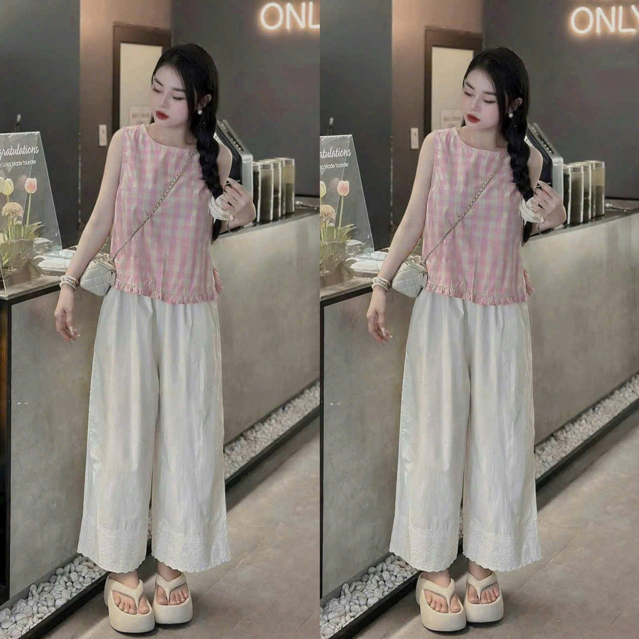 SET ÁO KẺ HỒNG BÈO GẤU MIX QUẦN SUÔNG
