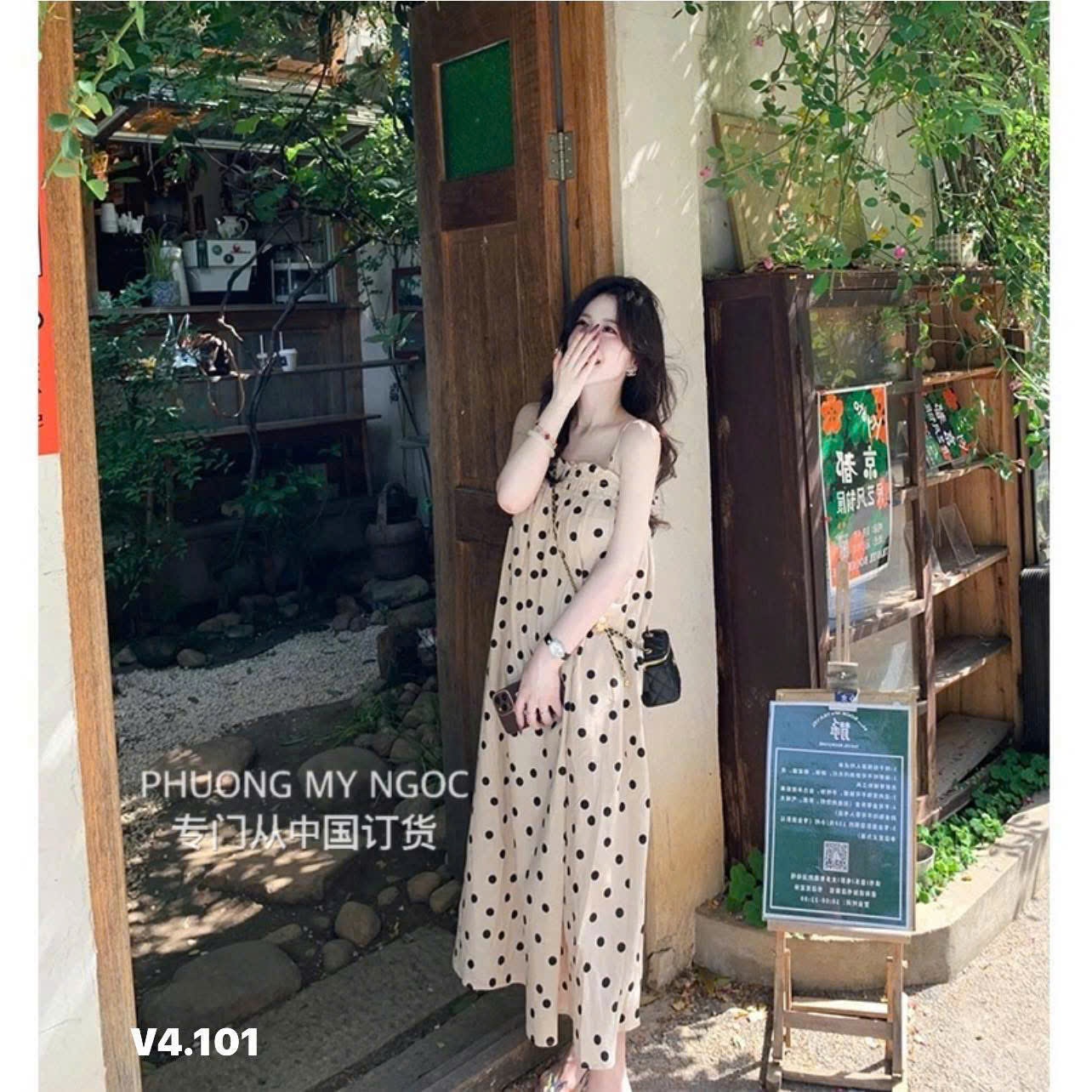 VÁY 2 DÂY MAXI CHẤM BI NỮ