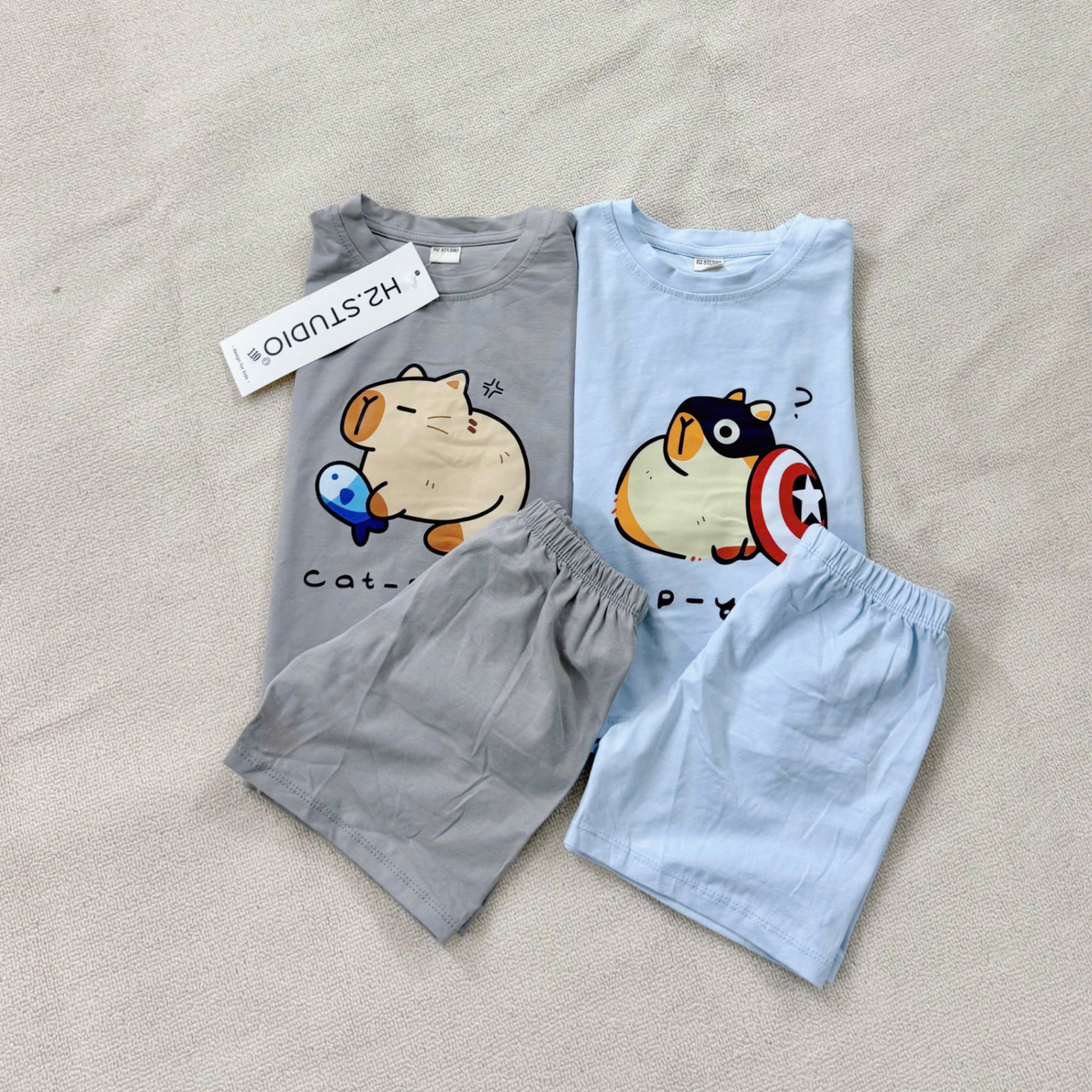 SET 2 BỘ CAPY BARA XANH XÁM CHO BÉ