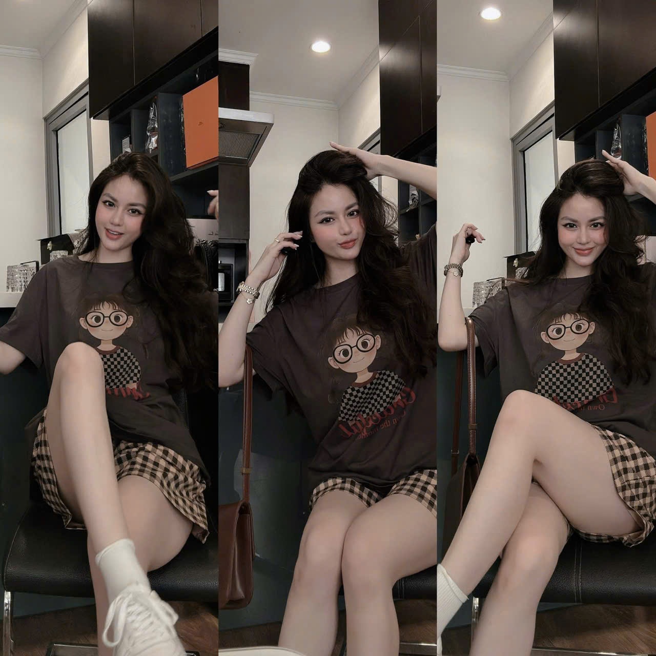 BỘ COTTON NỮ QUẦN ĐÙI KẺ EM BÉ ĐEO KÍNH 2 MÀU