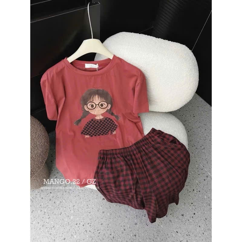 BỘ COTTON NỮ QUẦN ĐÙI KẺ EM BÉ ĐEO KÍNH 2 MÀU