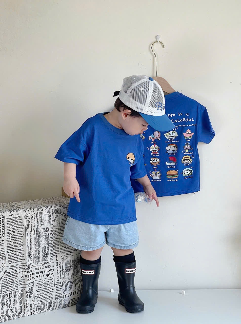 SET 2 ÁO PHÔNG CỘC TAY CỔ TRÒN BÉ TRAI TRẮNG XANH
