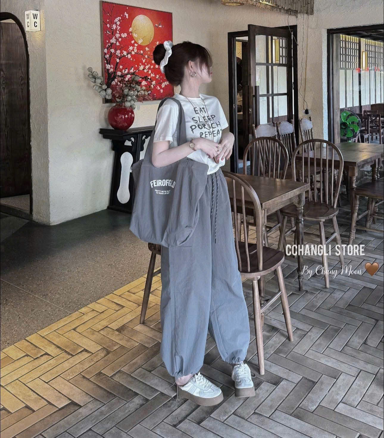 SET QUẦN TÚI HỘP MIXX ÁO CHỮ MÀU KEM