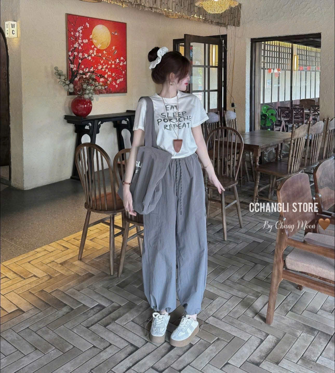SET QUẦN TÚI HỘP MIXX ÁO CHỮ MÀU KEM