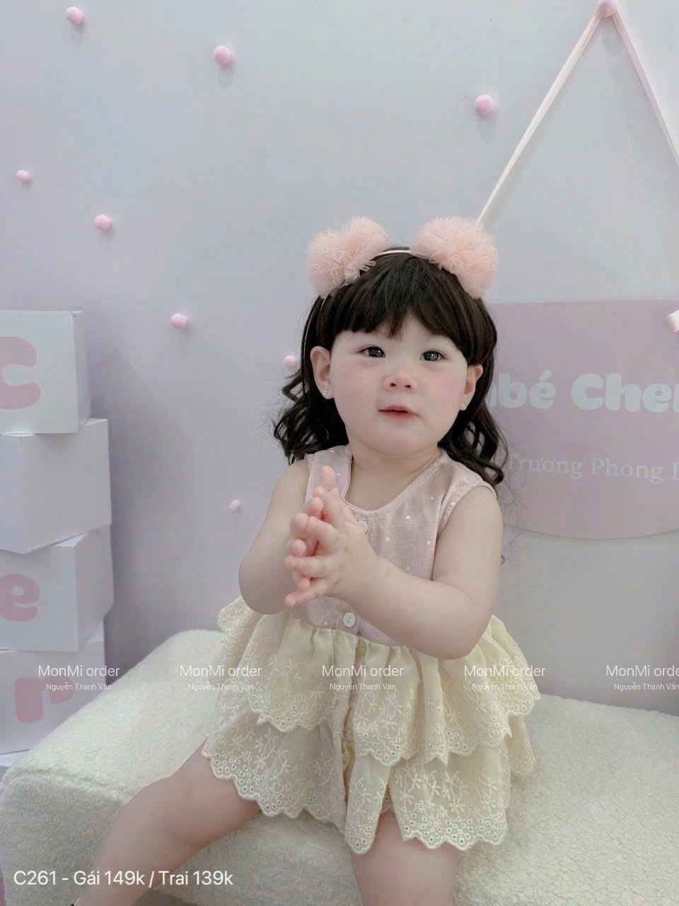 SET BỘ - VÁY CHẤM BI HỒNG PHỐI REN CHO BT BG