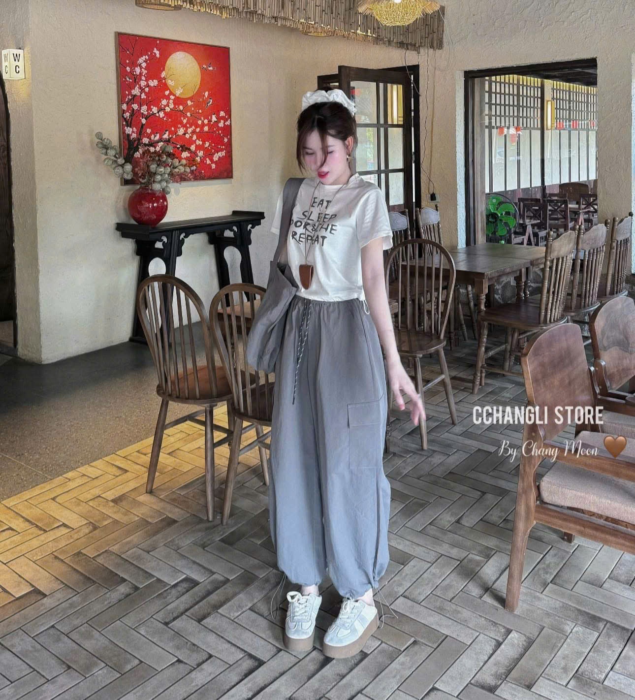 SET QUẦN TÚI HỘP MIXX ÁO CHỮ MÀU KEM