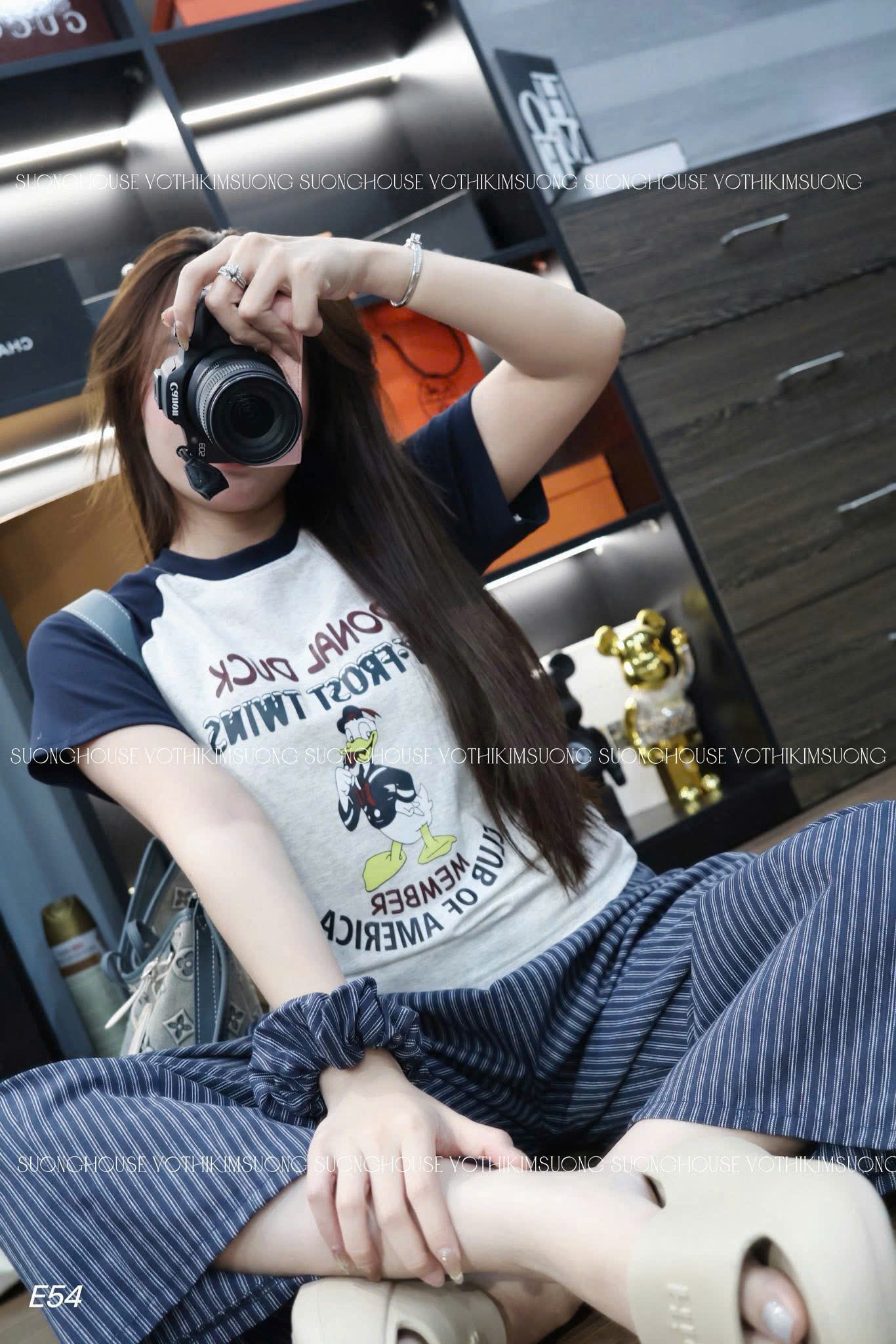 BỘ NỮ QUẦN KẺ SUÔNG ÁO PHÔNG VỊT TONE XANH
