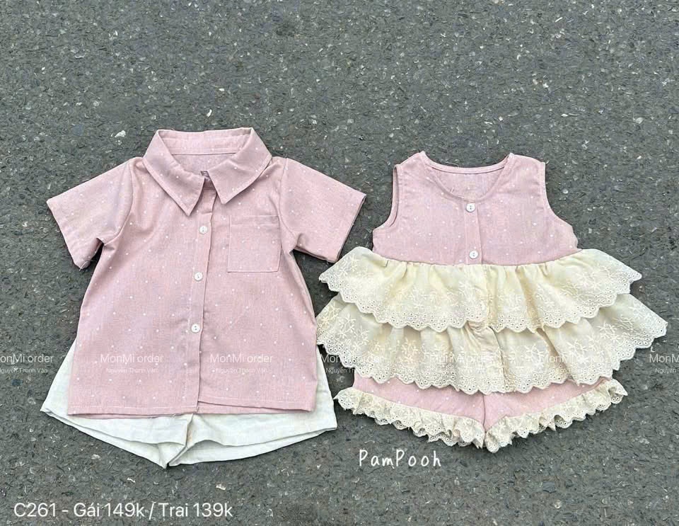 SET BỘ - VÁY CHẤM BI HỒNG PHỐI REN CHO BT BG