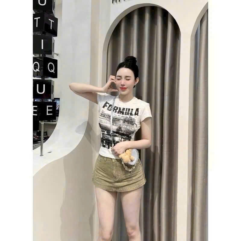 CHÂN VÁY JEAN MÀU NÂU KAKI DÁNG NGẮN
