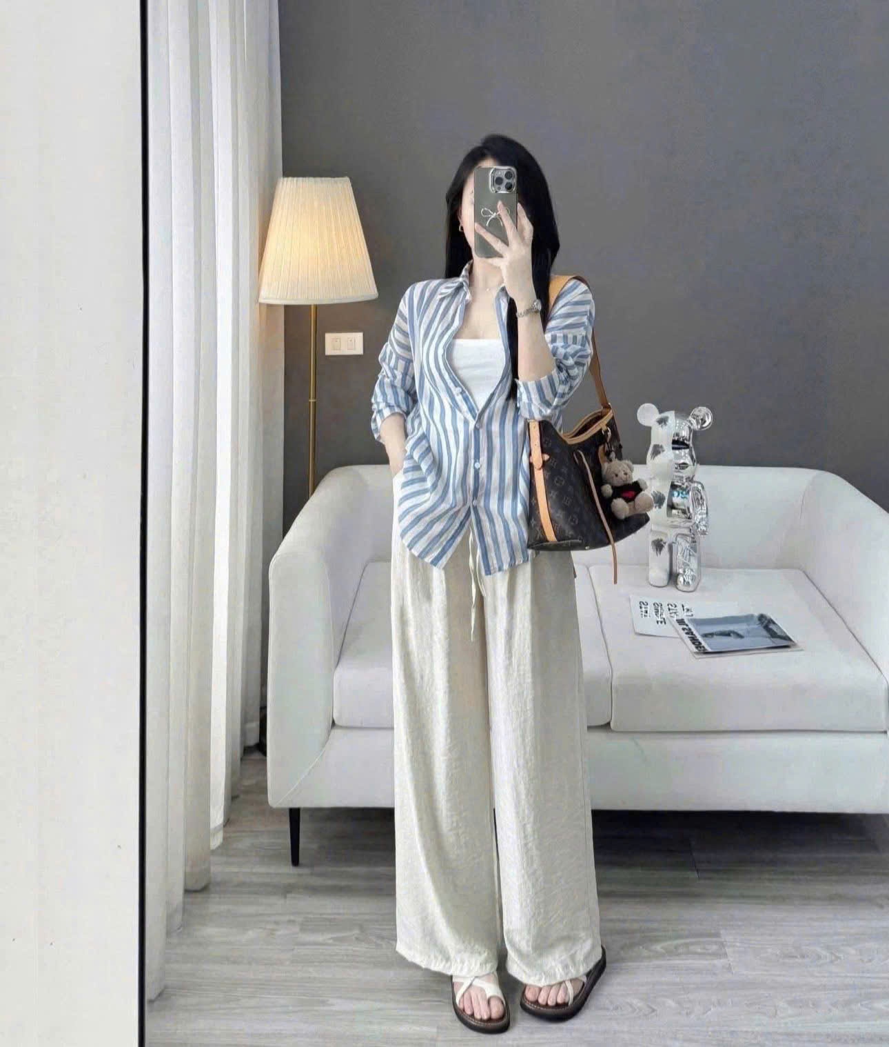 SÉT 3CT SƠ MI KẺ THÊU NGỰA ÁO 2 DÂY QUẦN SUÔNG ĐŨI