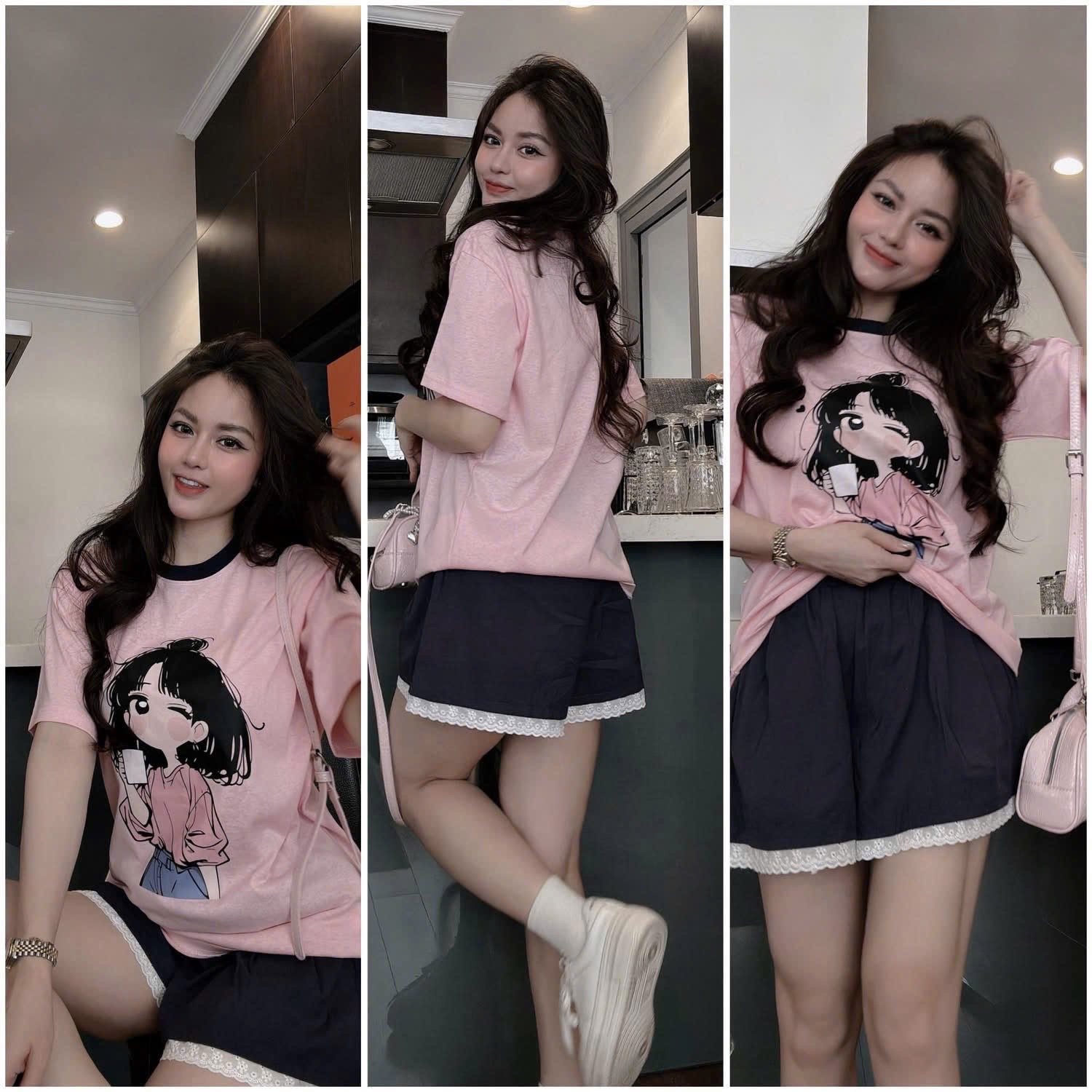 SET BỘ ÁO PHÔNG QUẦN THAN VIỀN REN GẤU