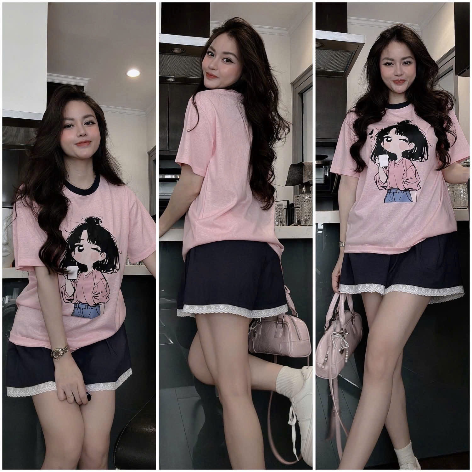 SET BỘ ÁO PHÔNG QUẦN THAN VIỀN REN GẤU
