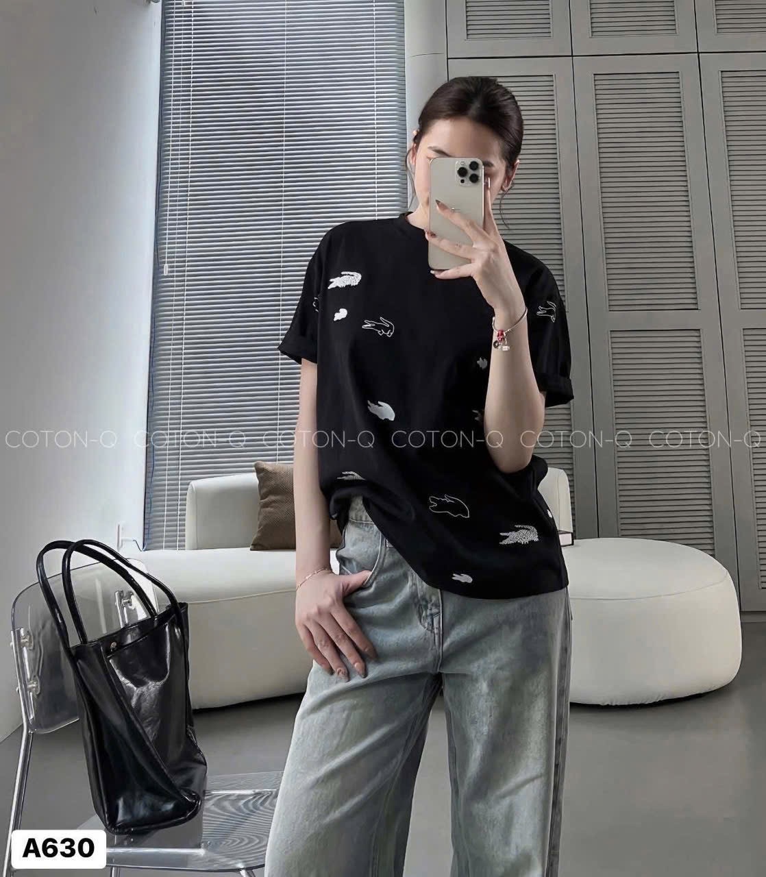 ÁO PHÔNG CỘC TAY THÊU CÁ SẤU 2 MÀU BE ĐEN