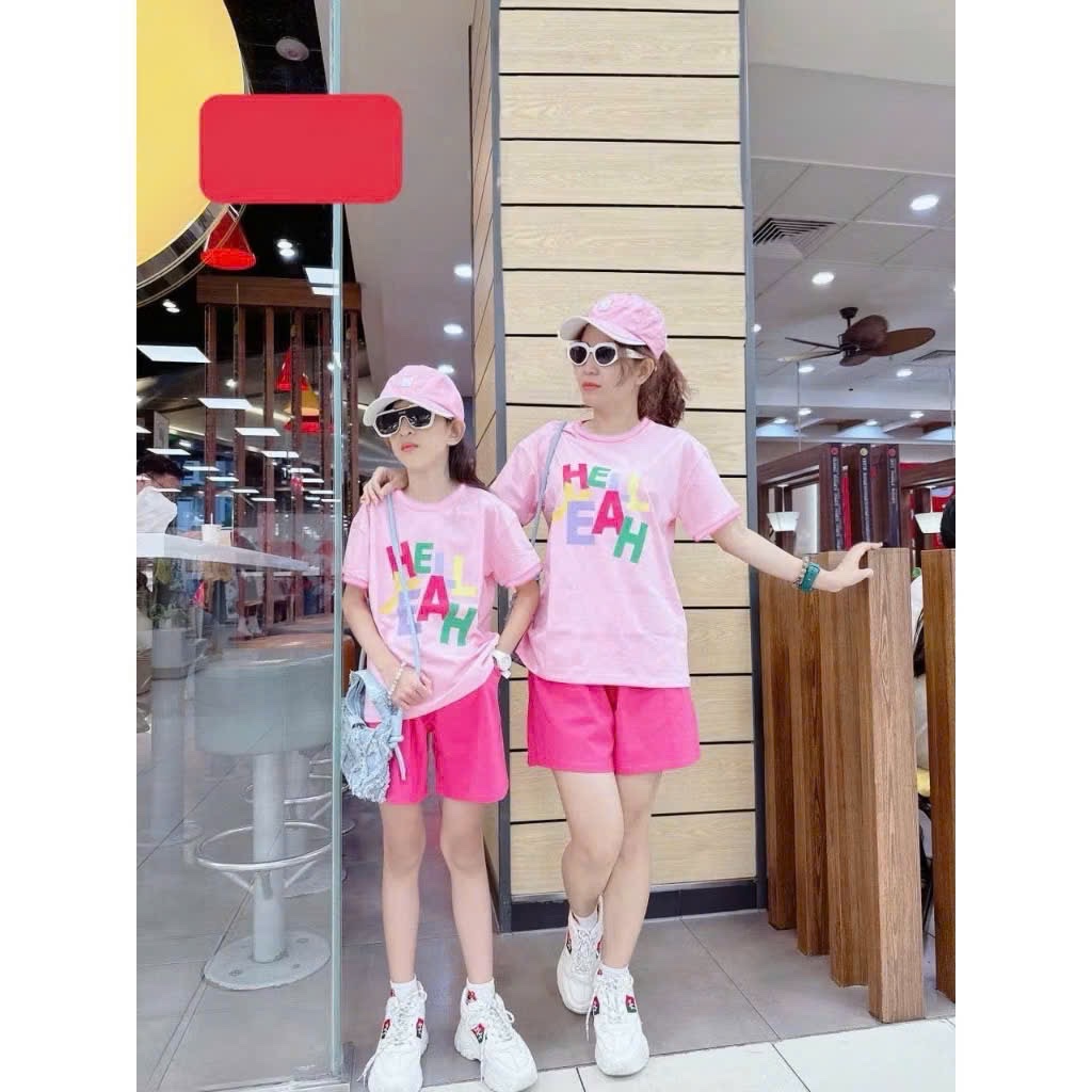 BỘ COTTON ÁO CHỮ MIX QUẦN SOOC HỒNG ĐẬM