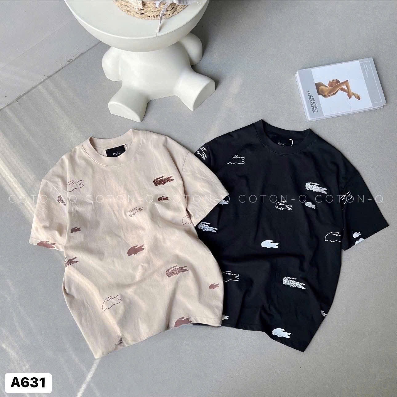 ÁO PHÔNG CỘC TAY THÊU CÁ SẤU 2 MÀU BE ĐEN