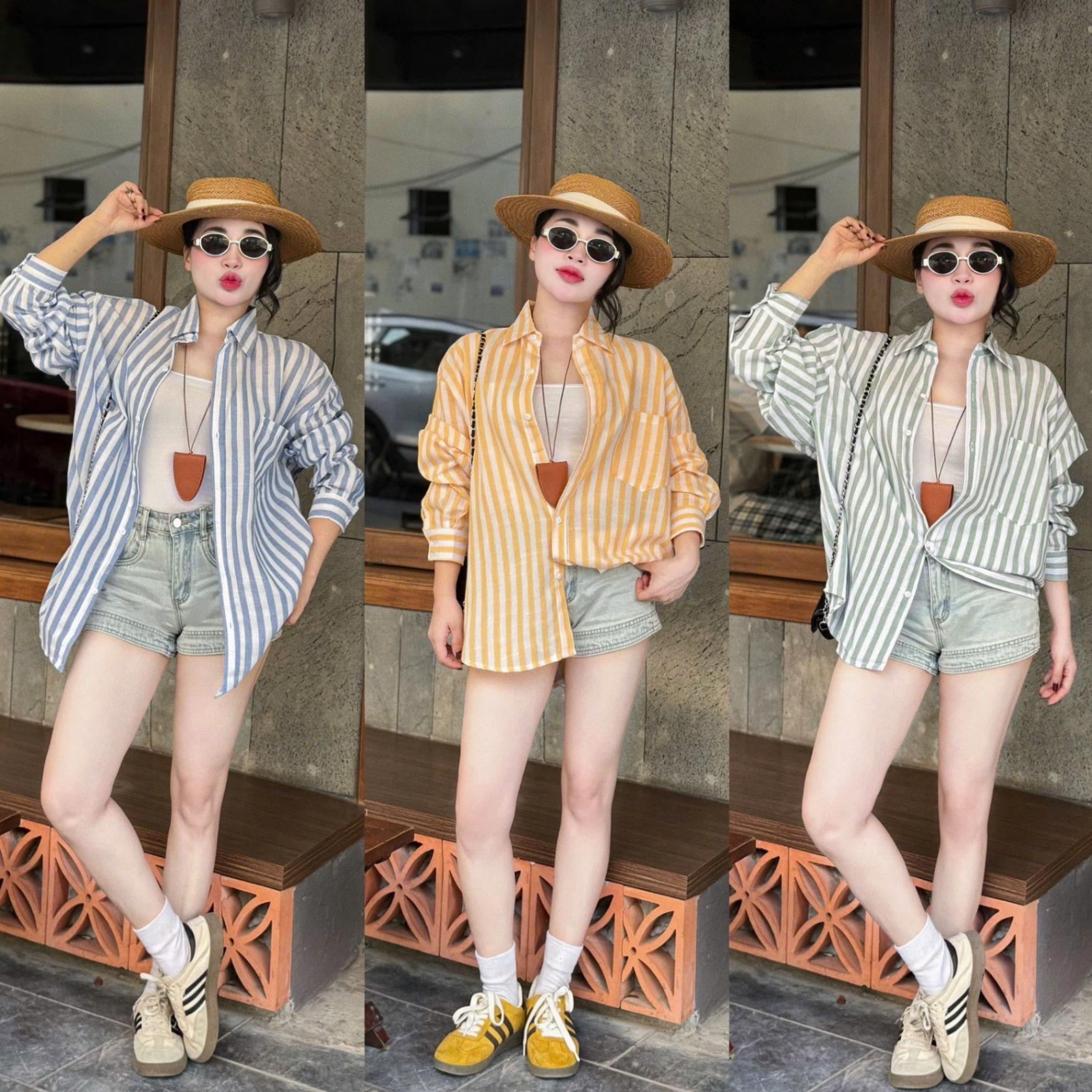 ÁO SƠ MI ĐŨI KẺ SỌC 2 MÀU VÀNG XANH