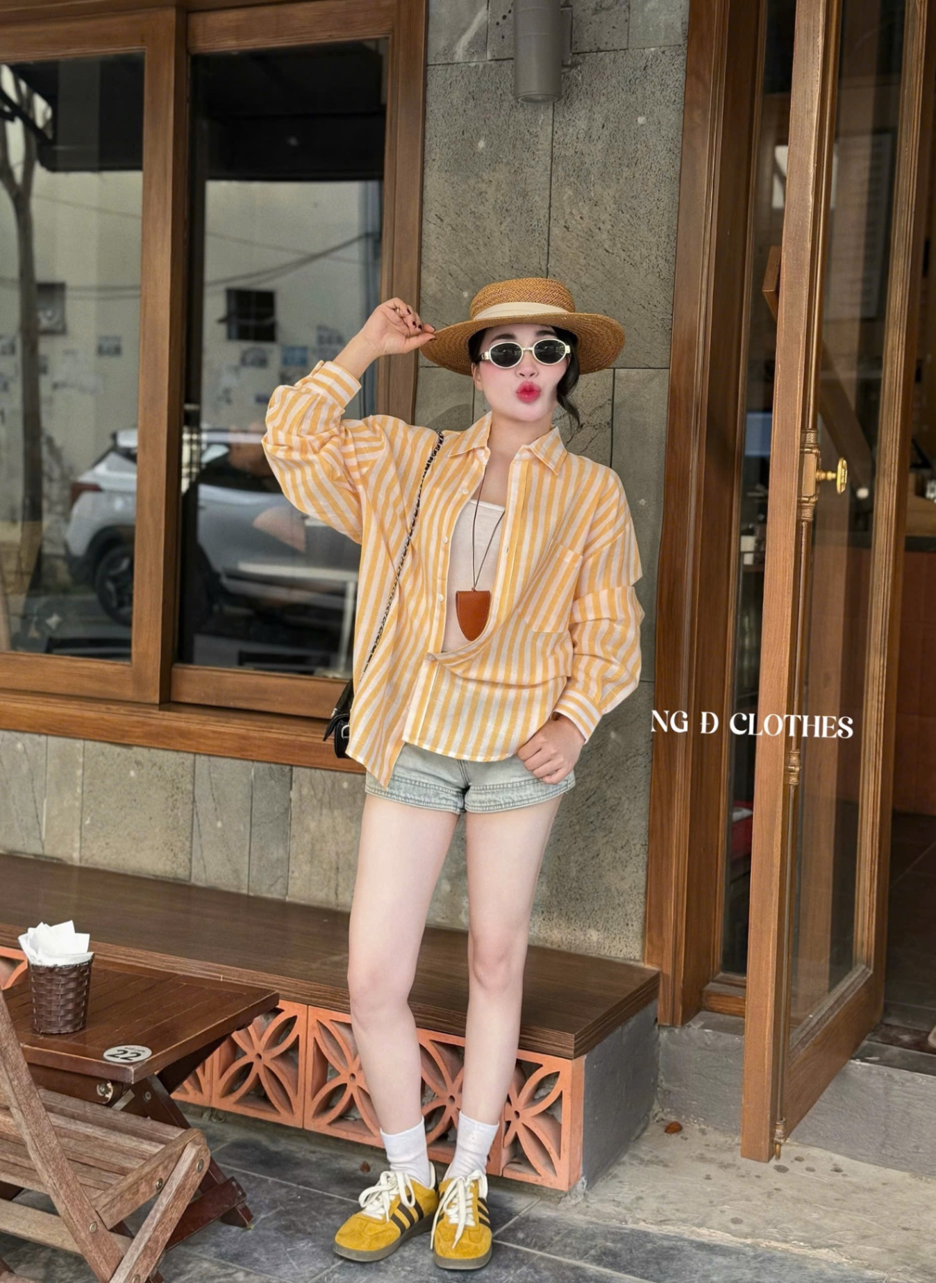 ÁO SƠ MI ĐŨI KẺ SỌC 2 MÀU VÀNG XANH
