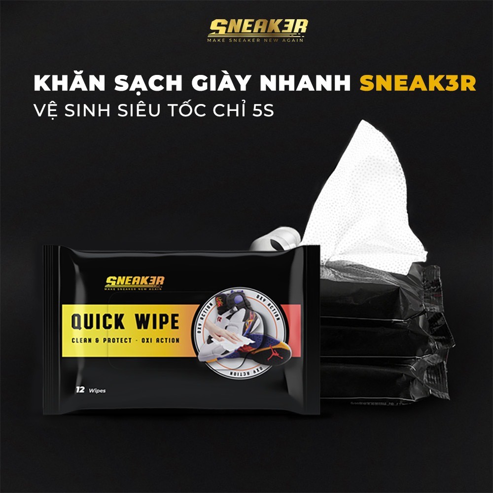 Khăn Lau Giày Quick Wipe Sneak3r Siêu sạch - Gói Đen 12 tờ