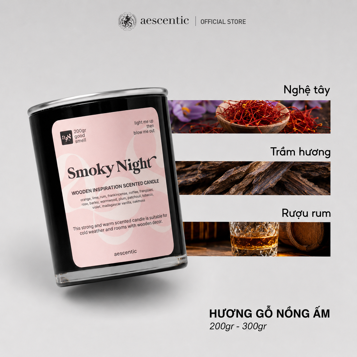 Nến thơm hương nước hoa Aescentic - Smoky Night