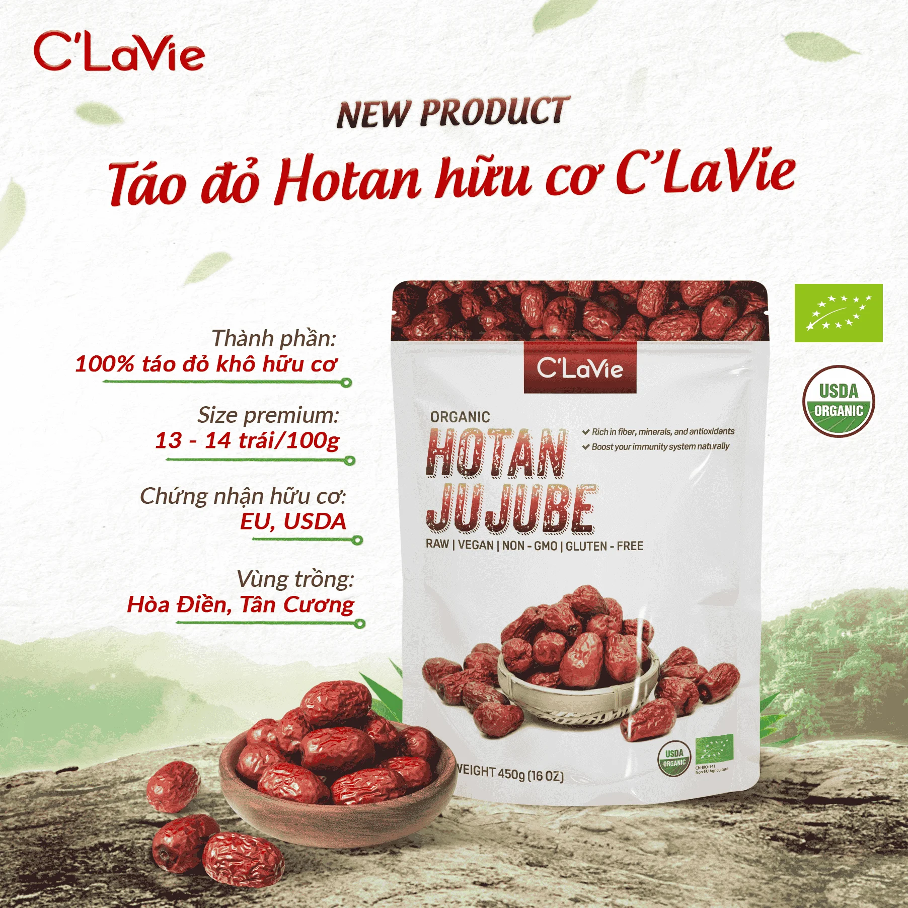 Táo đỏ Hotan hữu cơ C'Lavie (450g)