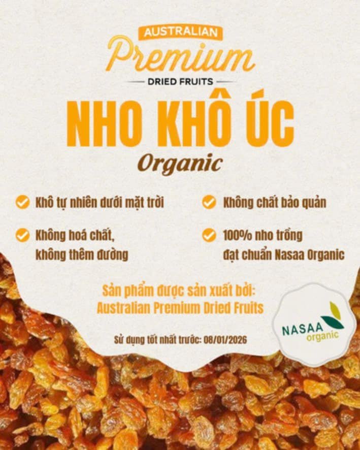 Nho khô hữu cơ Úc (500g)