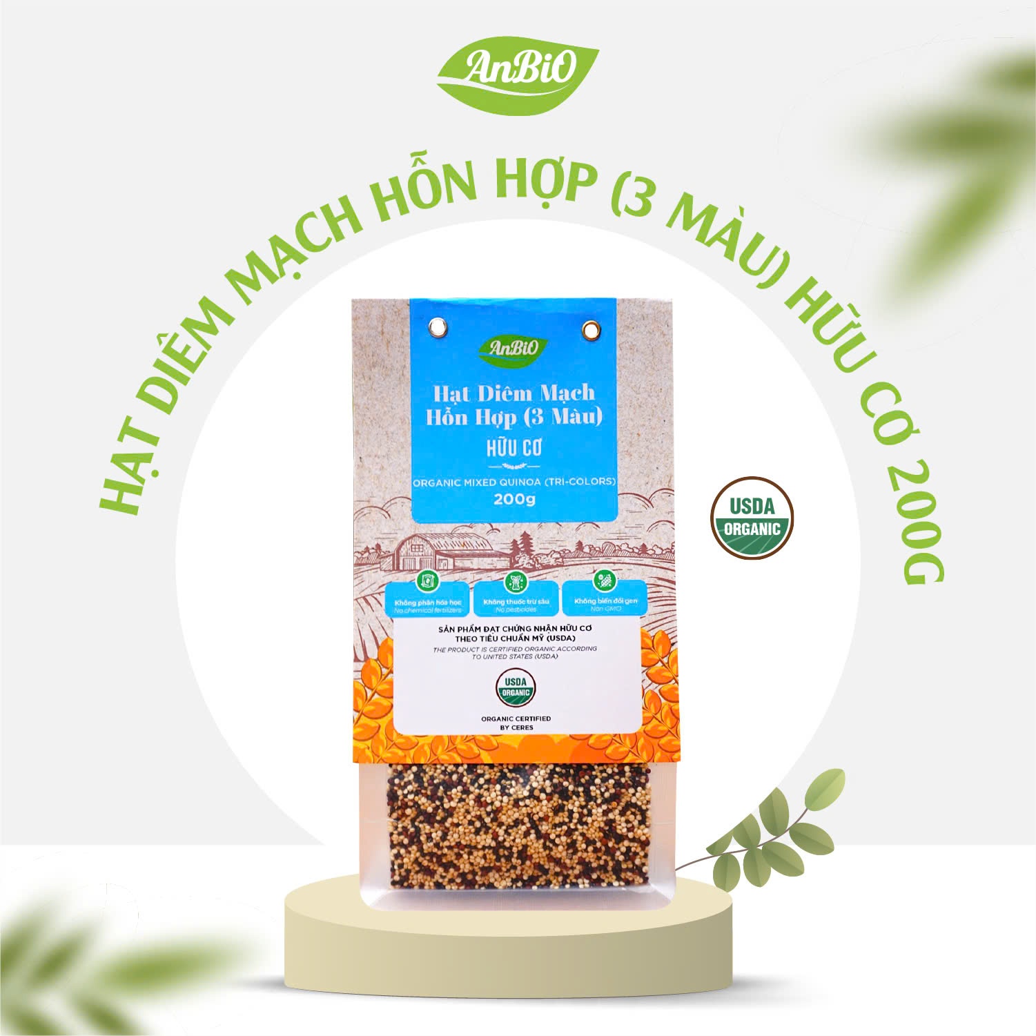 ABO Hạt Diêm Mạch 3 màu hữu cơ (200g)