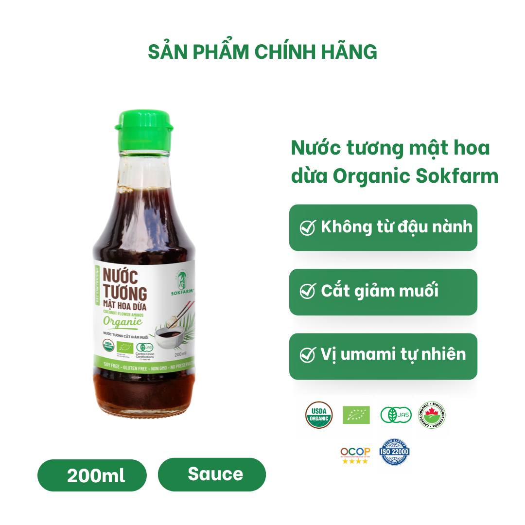 Nước tương Mật Hoa Dừa SokFarm (ÍT MUỐI - 200ml)