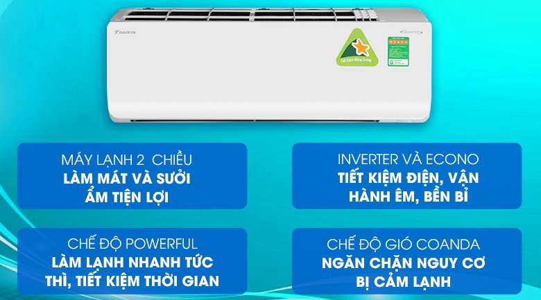 Máy lạnh 2 chiều Daikin Inverter 1.5 HP FTHF35RAVMV