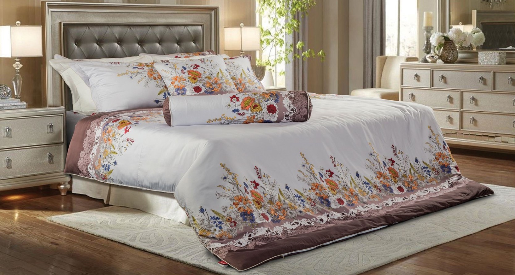 Bộ chăn ga chần 1m6*2m Artemis cao cấp APB 19151 vải Bamboo - Cánh đồng hoa