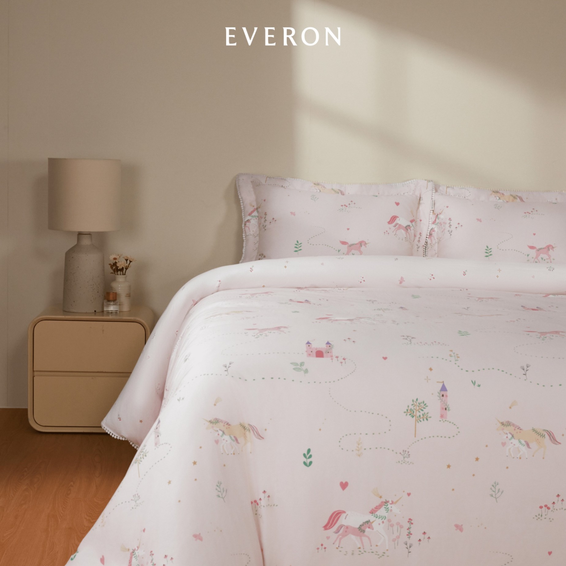 Bộ chăn ga gối EVERON màu hồng cho bé CPC 26203 Xứ sở thần tiên, vải Cotton Sateen