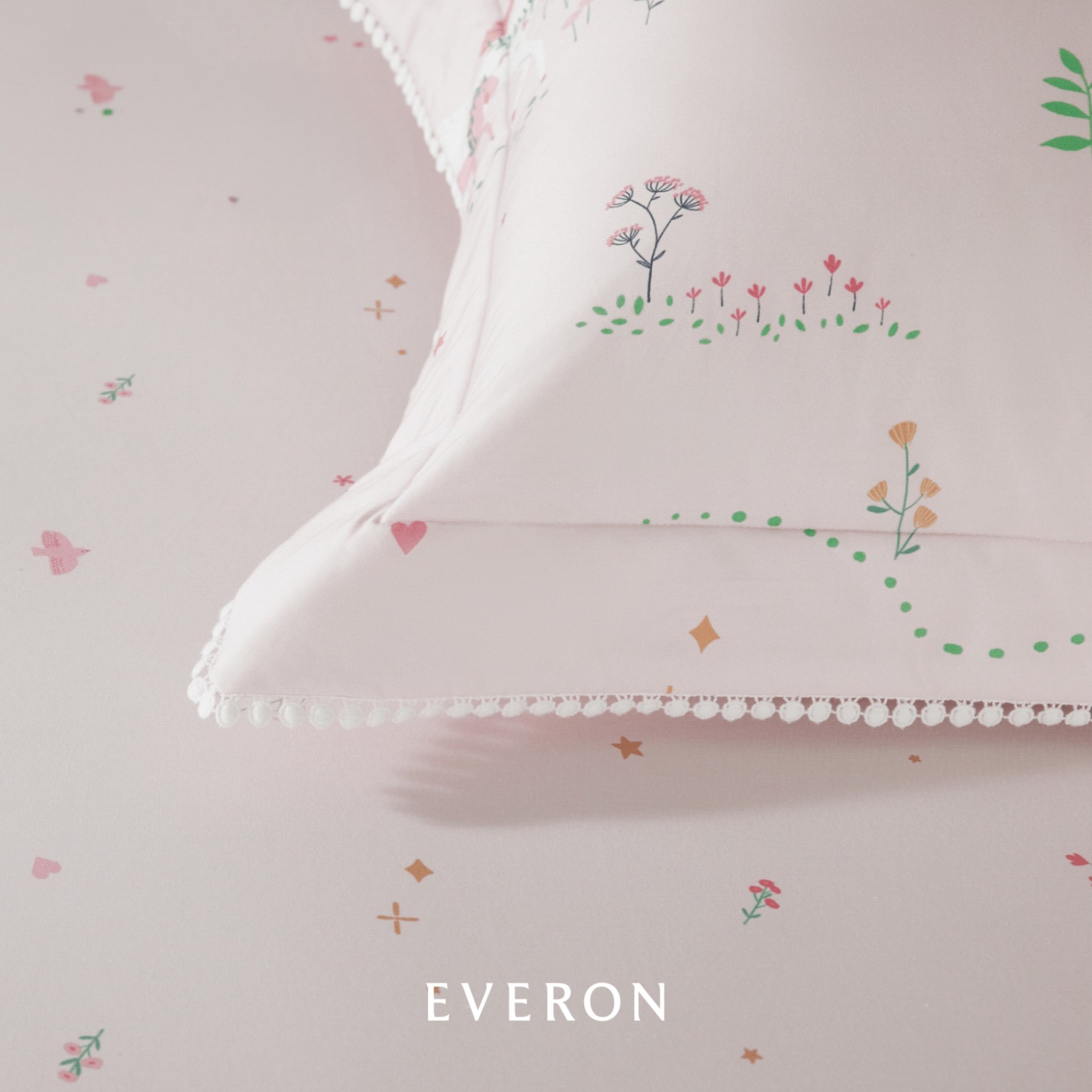 Bộ chăn ga gối EVERON màu hồng cho bé CPC 26203 Xứ sở thần tiên, vải Cotton Sateen