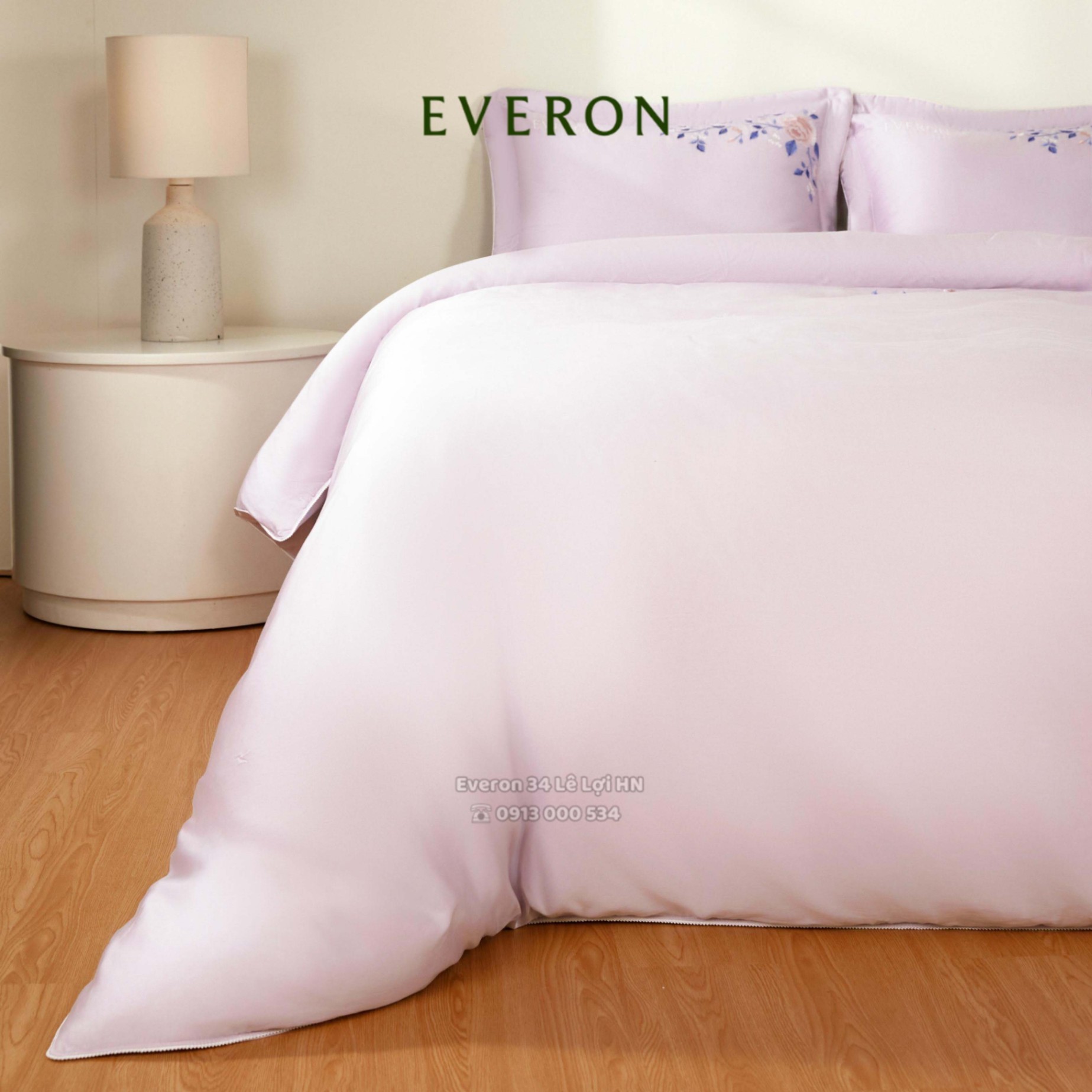 Bộ chăn ga gối EVERON ESTC 26003 Mẫu đơn tím màu hồng tím thêu, vải Tencel Blend