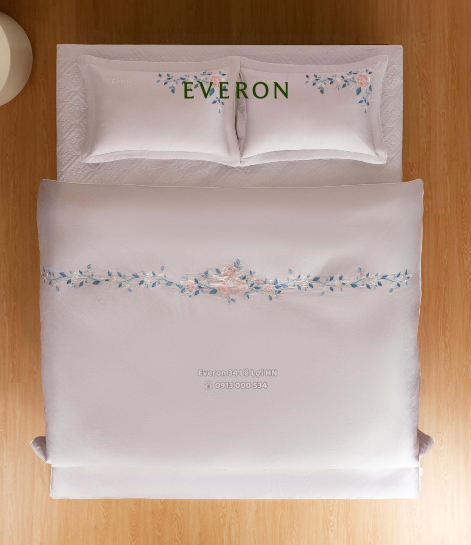 Bộ chăn ga gối EVERON ESTC 26003 Mẫu đơn tím màu hồng tím thêu, vải Tencel Blend