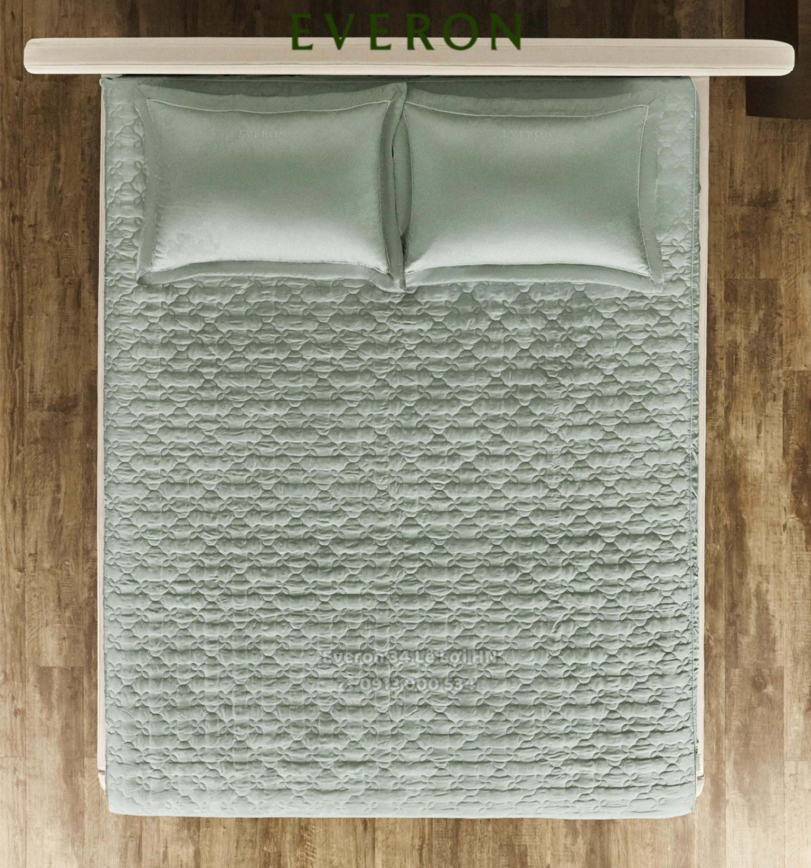 Bộ chăn ga gối EVERON ESTJ 26009 Hồng tỉ muội màu hoa xanh ghi, vải Tencel Jacquard cao cấp
