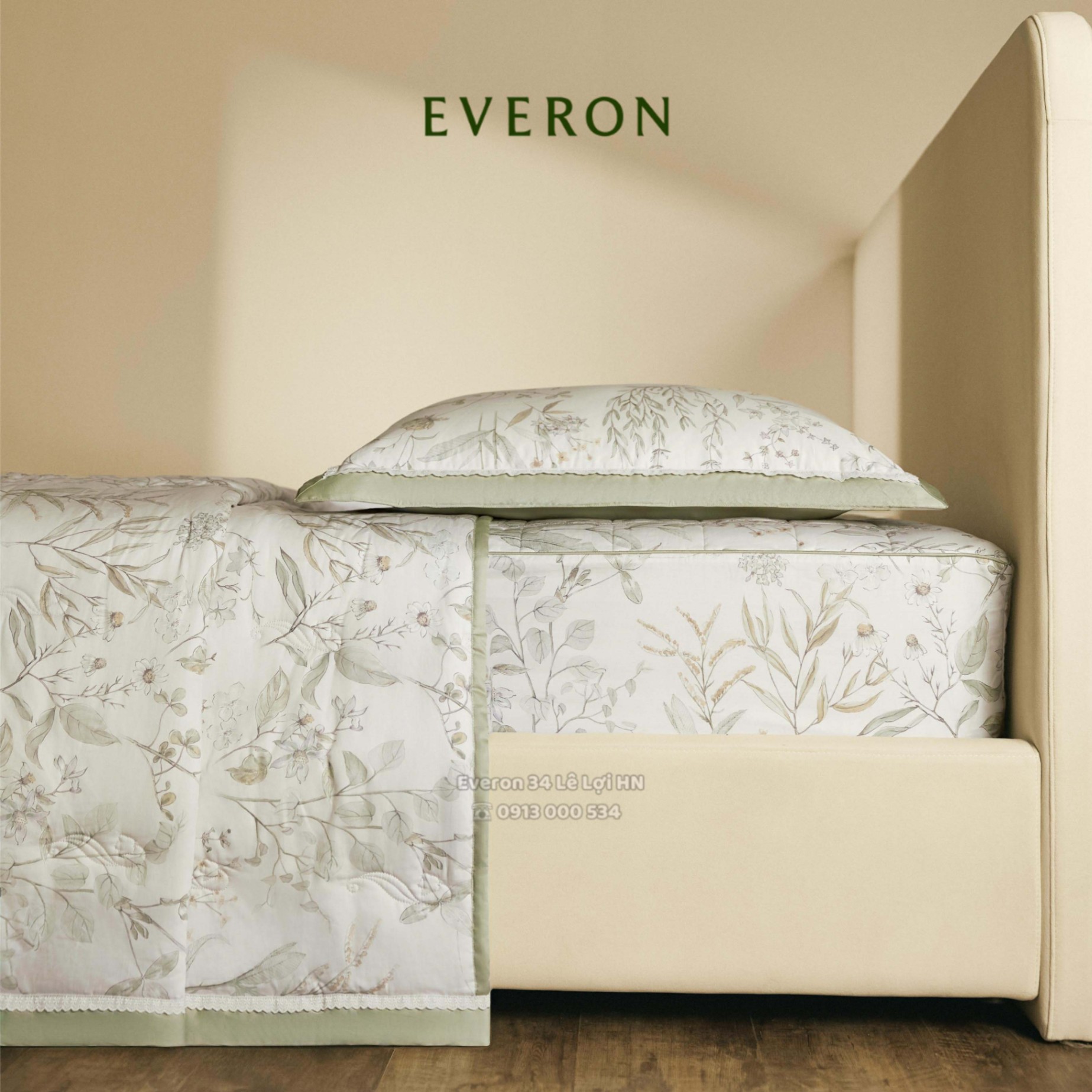 Bộ chăn ga gối EVERON EPC 26014 Sách Hoa, vải Cotton