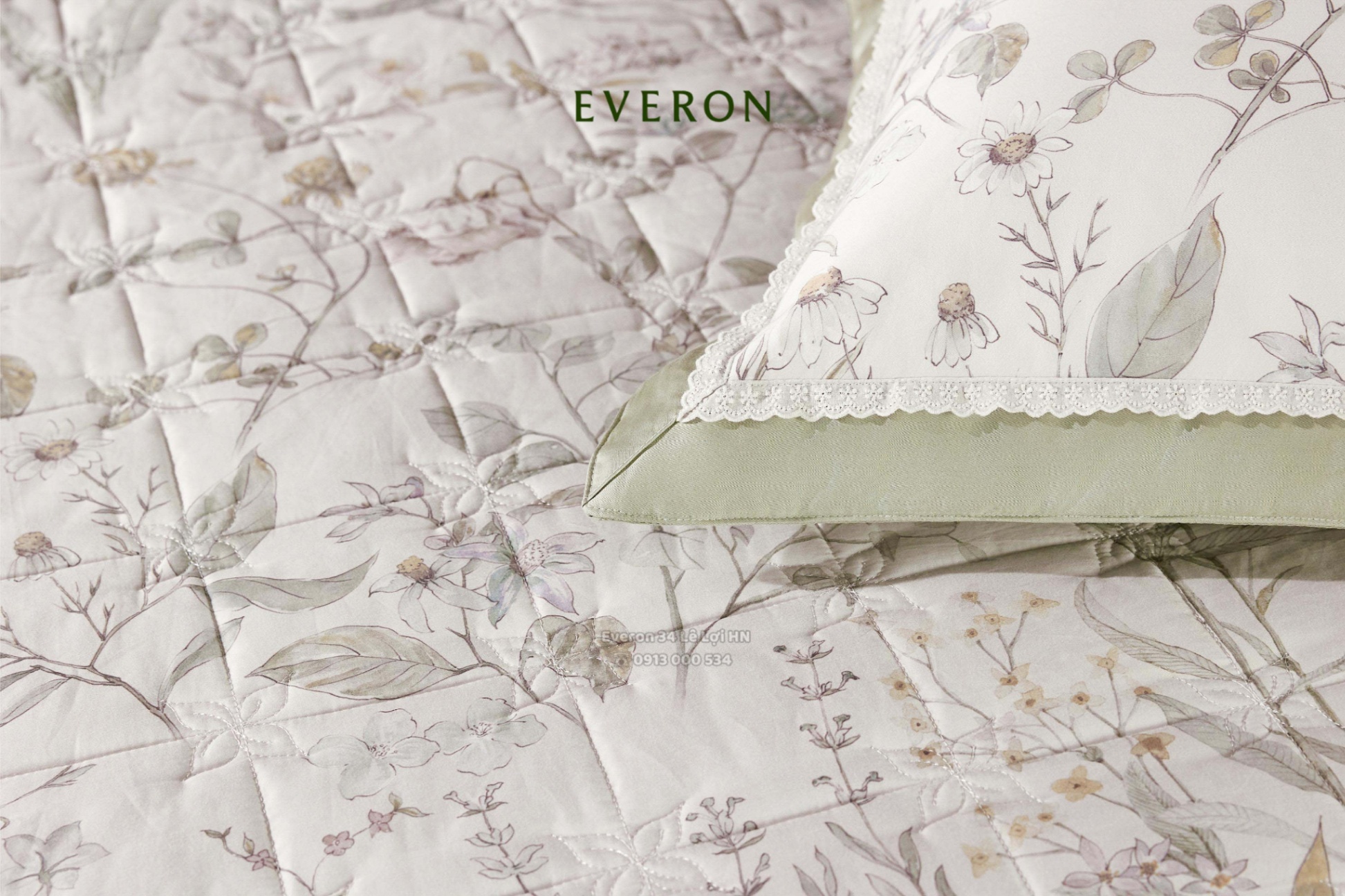 Bộ chăn ga gối EVERON EPC 26014 Sách Hoa, vải Cotton