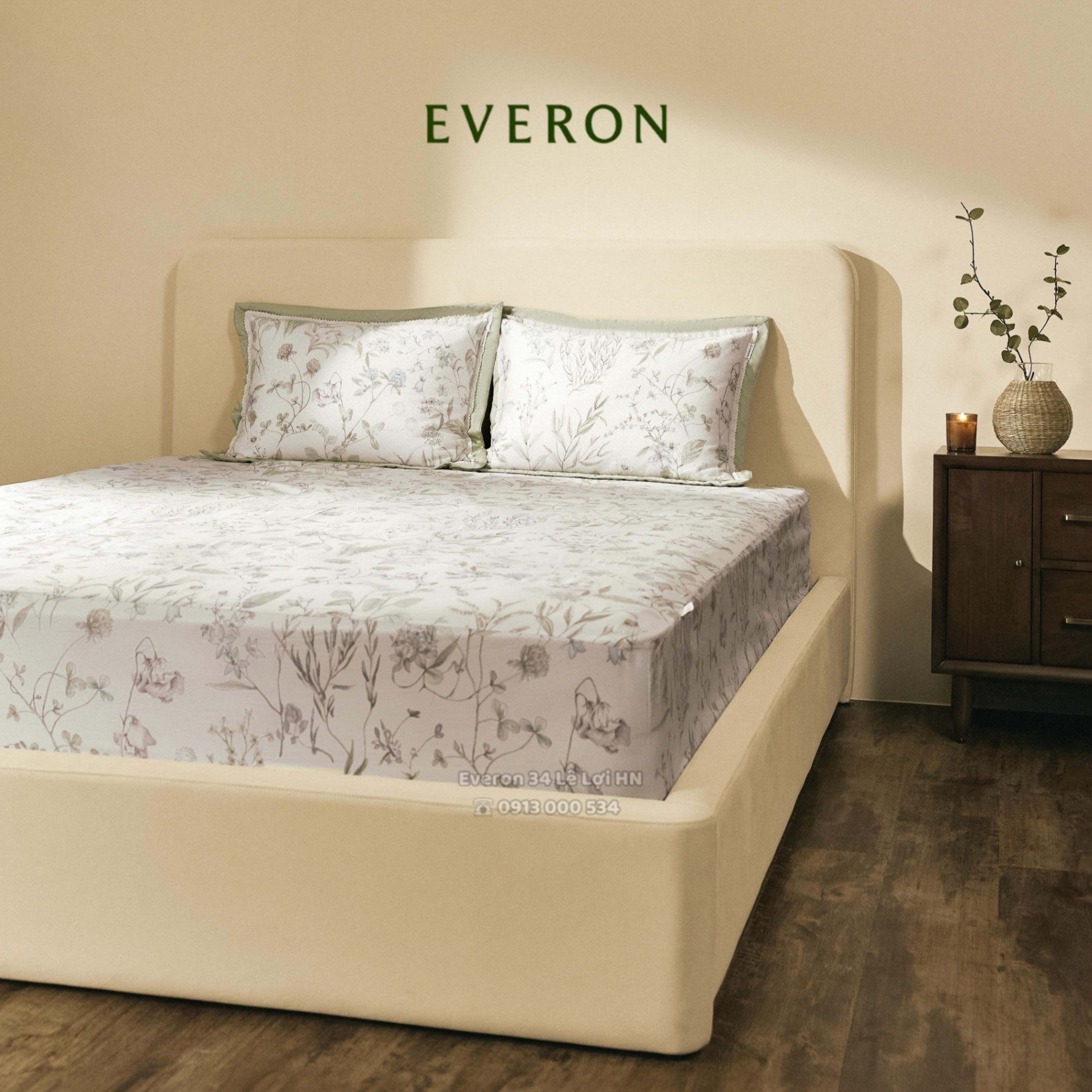 Bộ chăn ga gối EVERON EPC 26014 Sách Hoa, vải Cotton