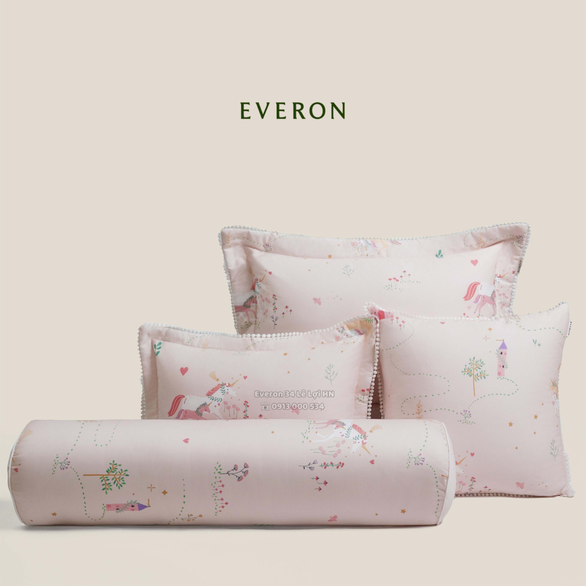 Bộ chăn ga gối EVERON màu hồng cho bé CPC 26203 Xứ sở thần tiên, vải Cotton Sateen