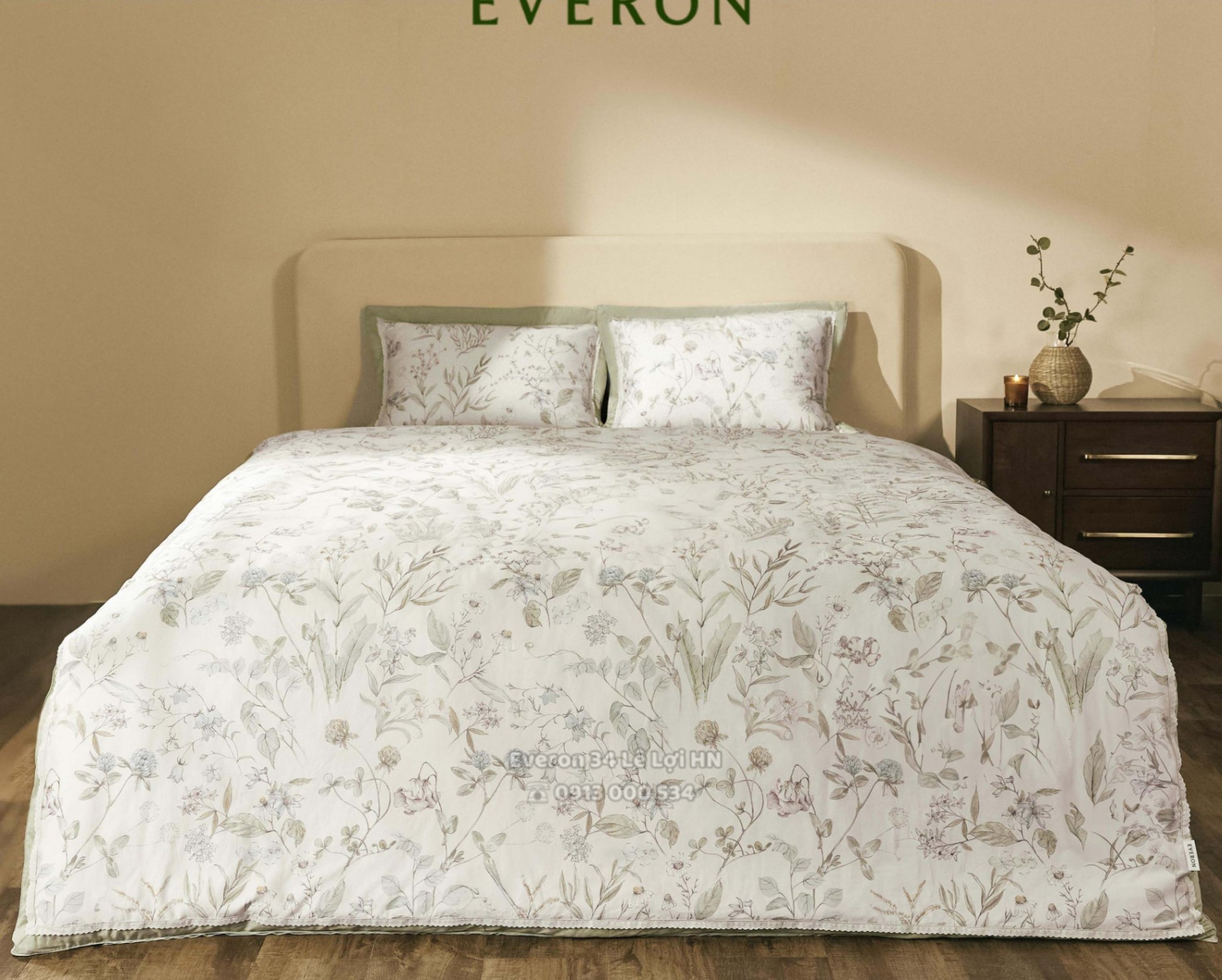 Bộ chăn ga gối EVERON EPC 26014 Sách Hoa, vải Cotton